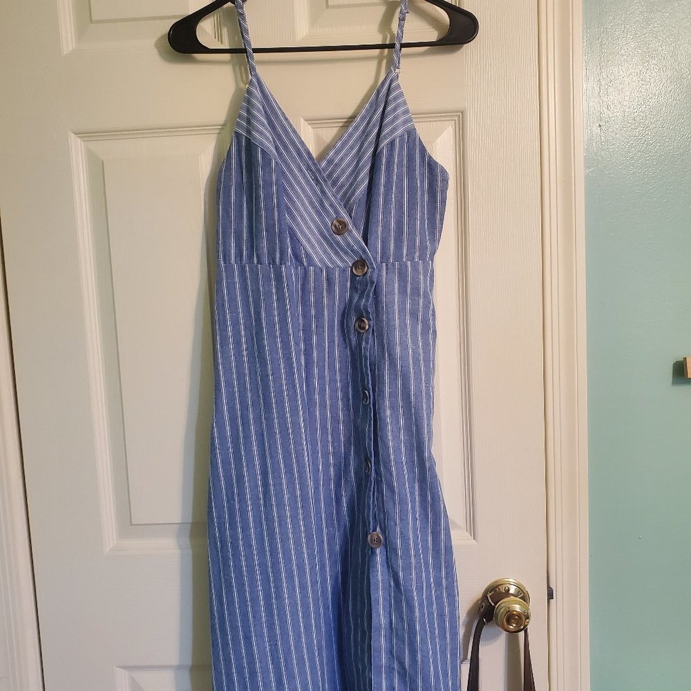 Vernacular Blue and White Striped Midi Dress